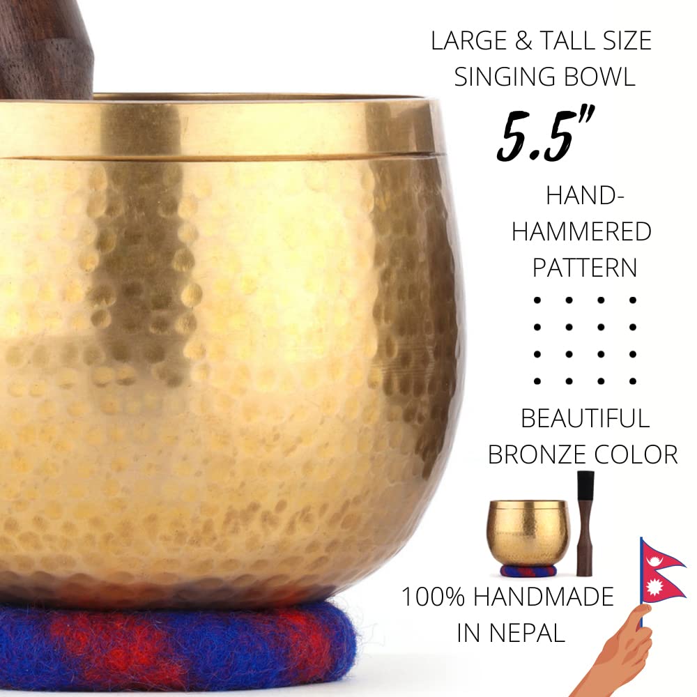 Relaehih Tibetan Singing Bowls with 7 Chakra Crystal and Healing Stones for Meditation, Mindfulness, Yoga, Great Meditation Accessories, Gifts for Women Men (5.5" Hand-Hammered Bowl & Crystals) 5.5" Hand-Hammered Bowl & Crystals