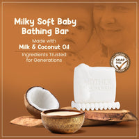 Mother Sparsh Moisturizing Milky Baby Bathing Soap Bar - 75g X 3 | pH 5.5 with Milk, Coconut Oil and Vitamin E, Prevents Dryness & Rashes