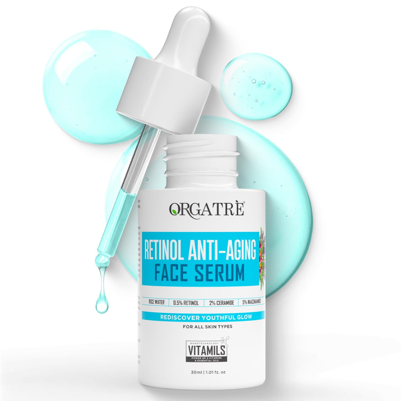 Orgatre Retinol Night Face Serum for Anti Aging | 0.5% Retinol + Niacinamide | Hydrating Tightening Booster for Wrinkles & Fine Lines | Youthful Glow Skin Treatment – 30ml