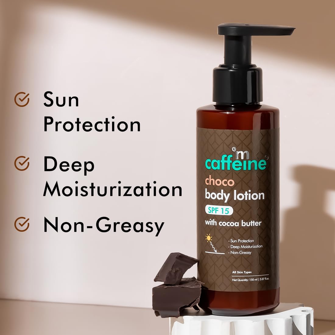 mCaffeine Deep Moisturizing Choco Body Lotion with SPF for Sun Protection (Pack of 2) | All Season Moisturizer for Body with Cocoa Butter & Shea Butter | Non-Sticky Body Lotion for Women & Men (300ml)