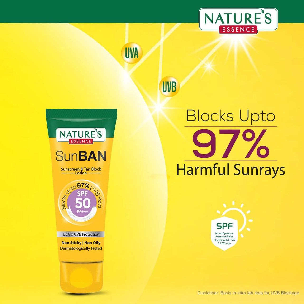NATURES ESSENCE Sunban Suncreen SPF 50 PA+++ | No White Cast and Broad Spectrum Sun screen | For All Skin Types | Non Greasy | Lightweight | For Men & Women | 60ml
