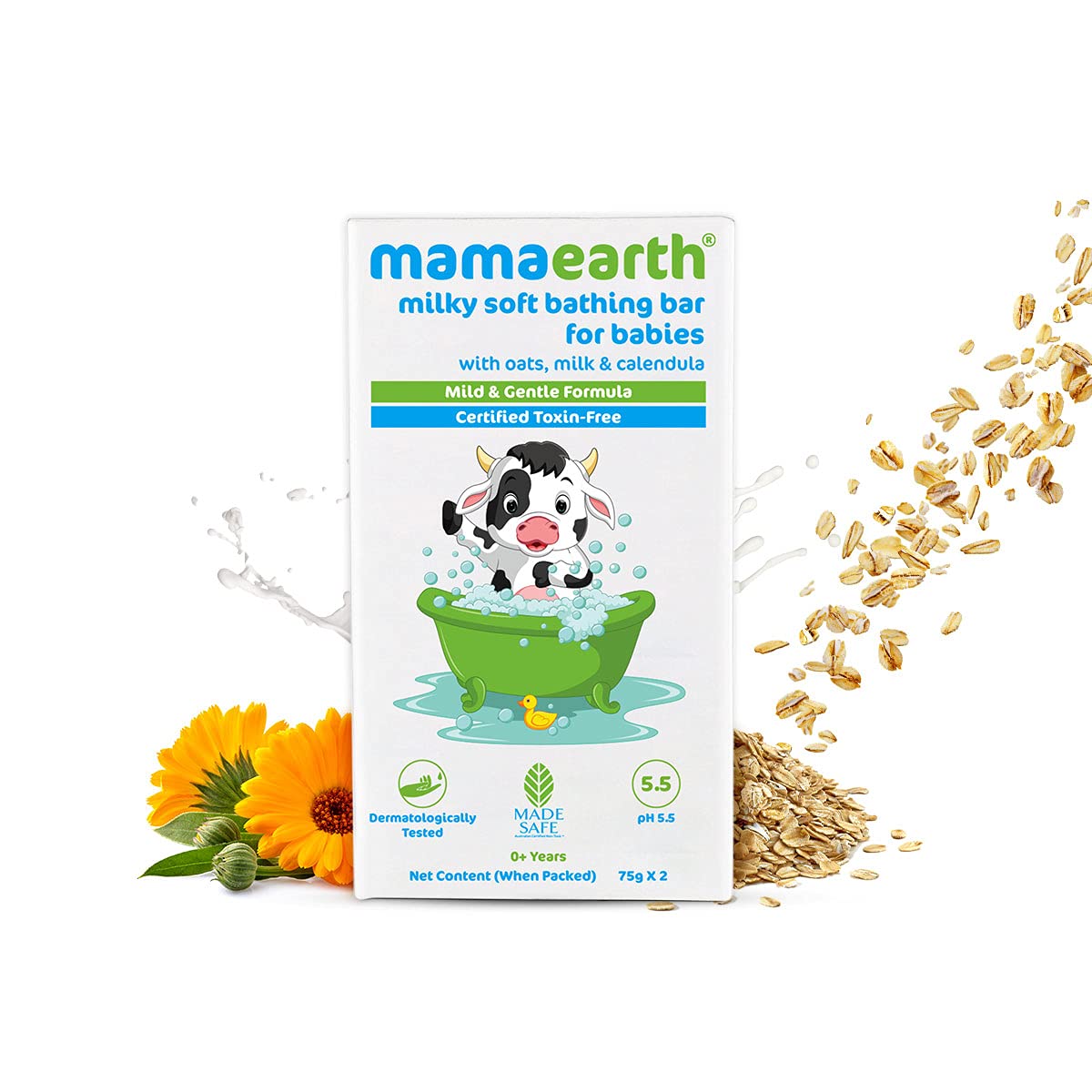 Mamaearth Easy Tummy Roll On For Digestion & Colic Relief With Hing & Fennel 40Ml & Milky Soft Bathing Bar for Babies with Oats, Milk & Calendula – 75g x 2