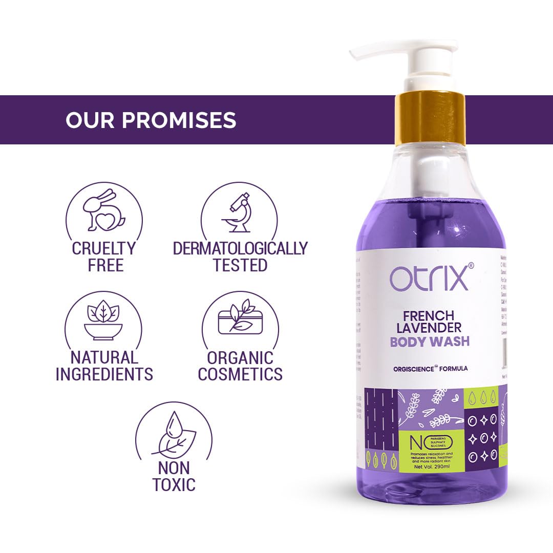 Otrix French Lavender Body Wash, 290ml – Calming Shower Gel with Natural Ingredients – Aromatherapy Formula for Relaxation and Hydration – Sulfate and Paraben Free