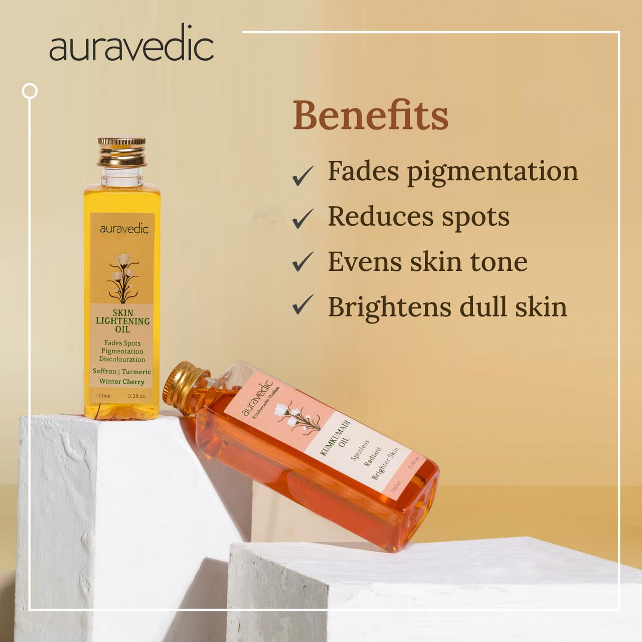 Auravedic Kumkumadi Oil For Face 100ml & Ashwagandha Saffron Turmeric Pigmentation Serum100ml Kumkumadi Tailam Face Oil Body Oil After Bath For Daily Use