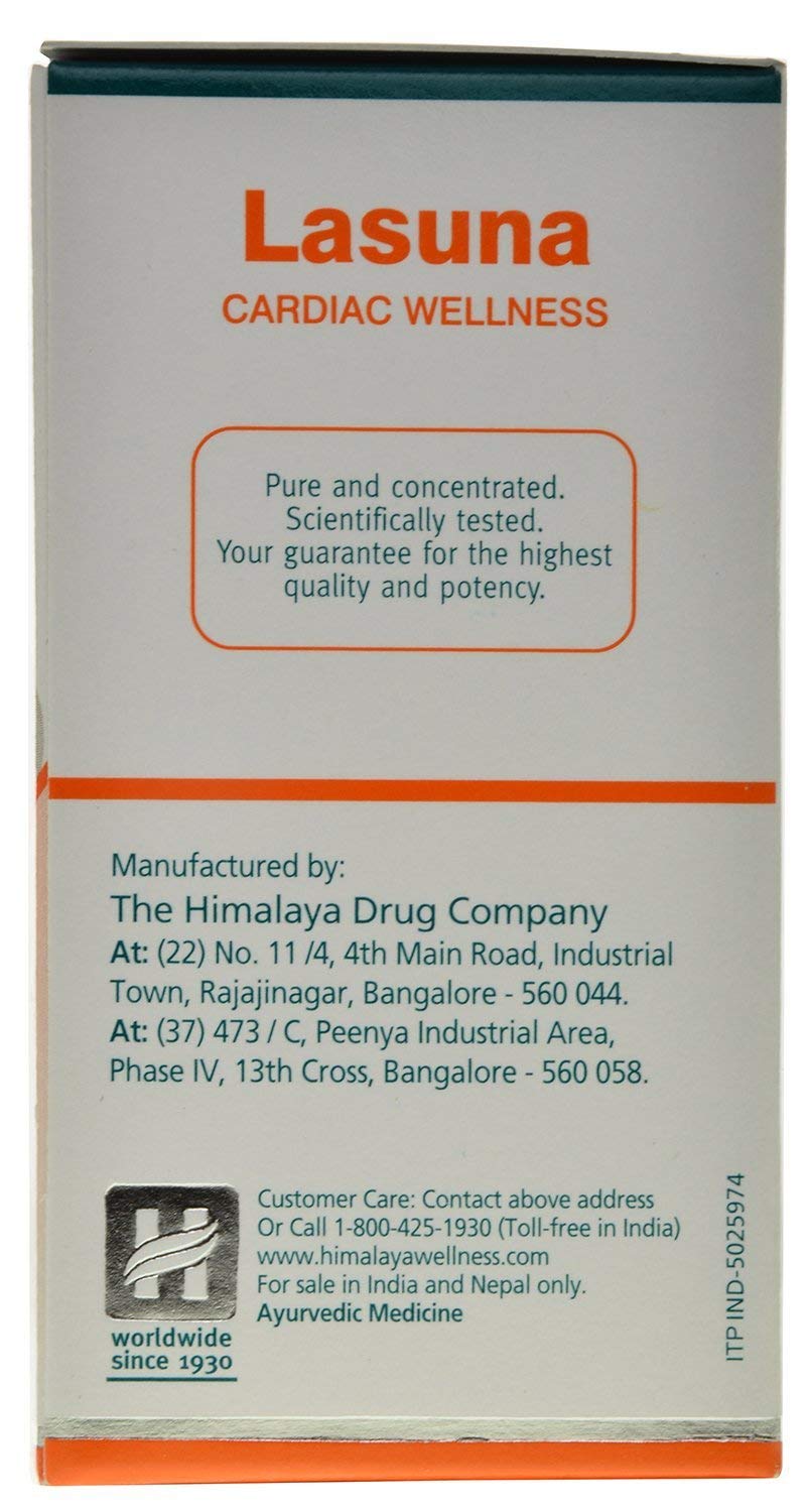 Himalaya Pure Herbs Lasuna Cardiac Wellness Tablets, White, 250 mg, 60 Count