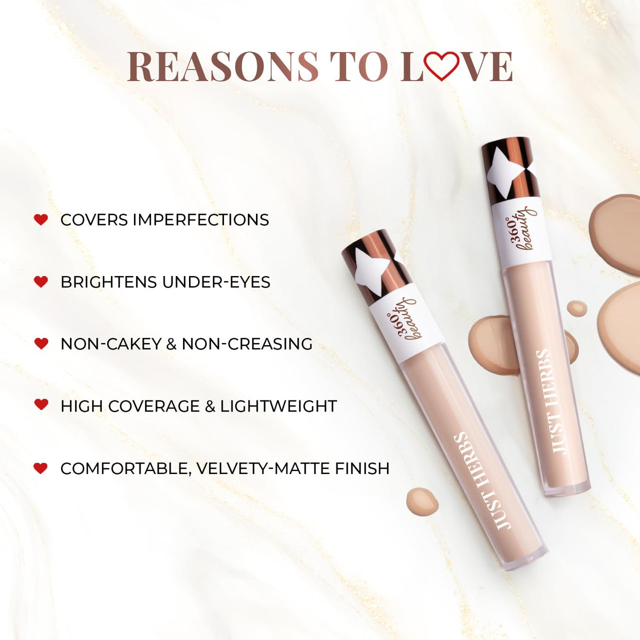 Just Herbs Full Cover Filter Finish Under Eye Light Weighted Matte Finish Concealer for Face Makeup 5 ml (Caramel)