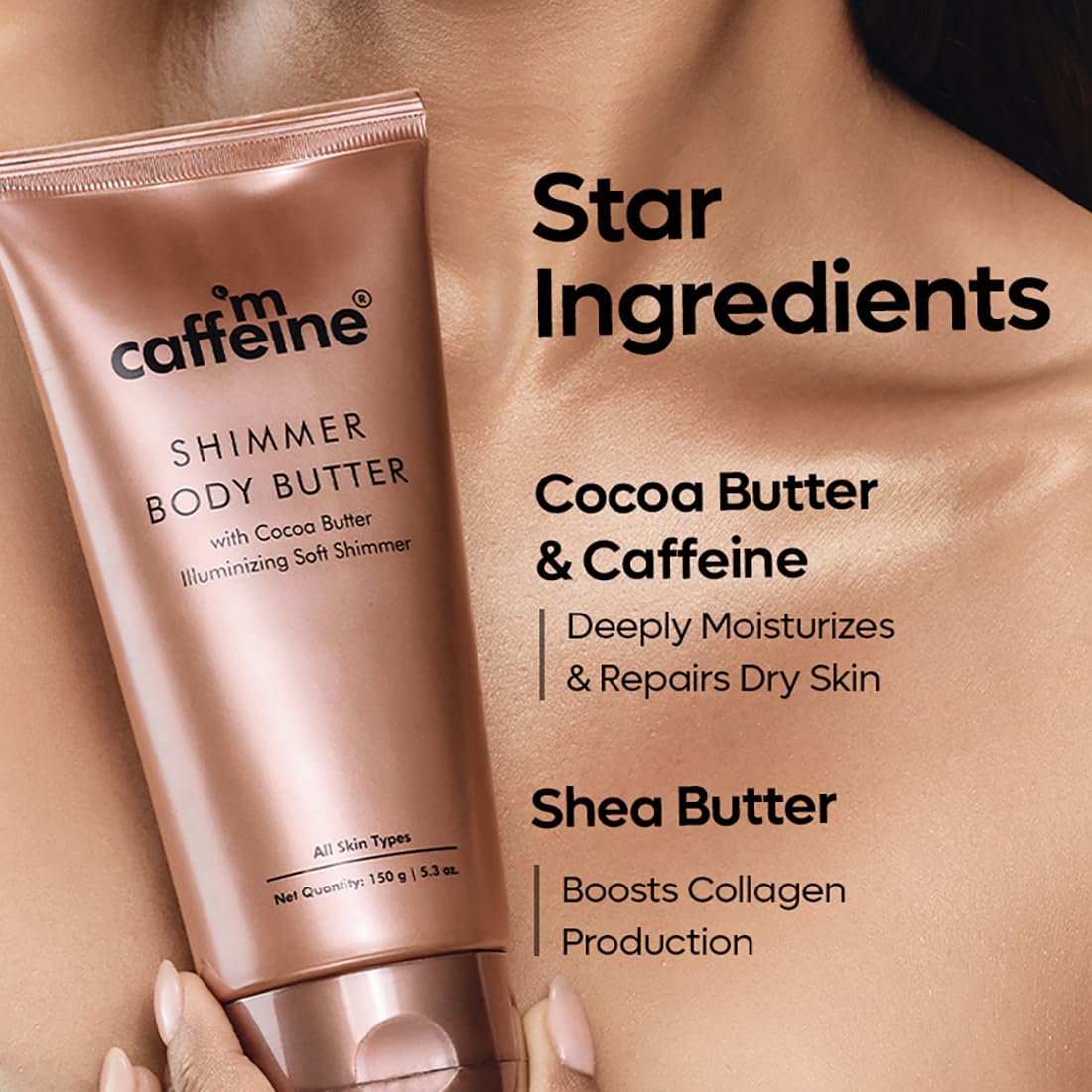 mCaffeine Shimmer Body Butter With Cocoa Butter For Shimmery & Glowing Skin (150 g)