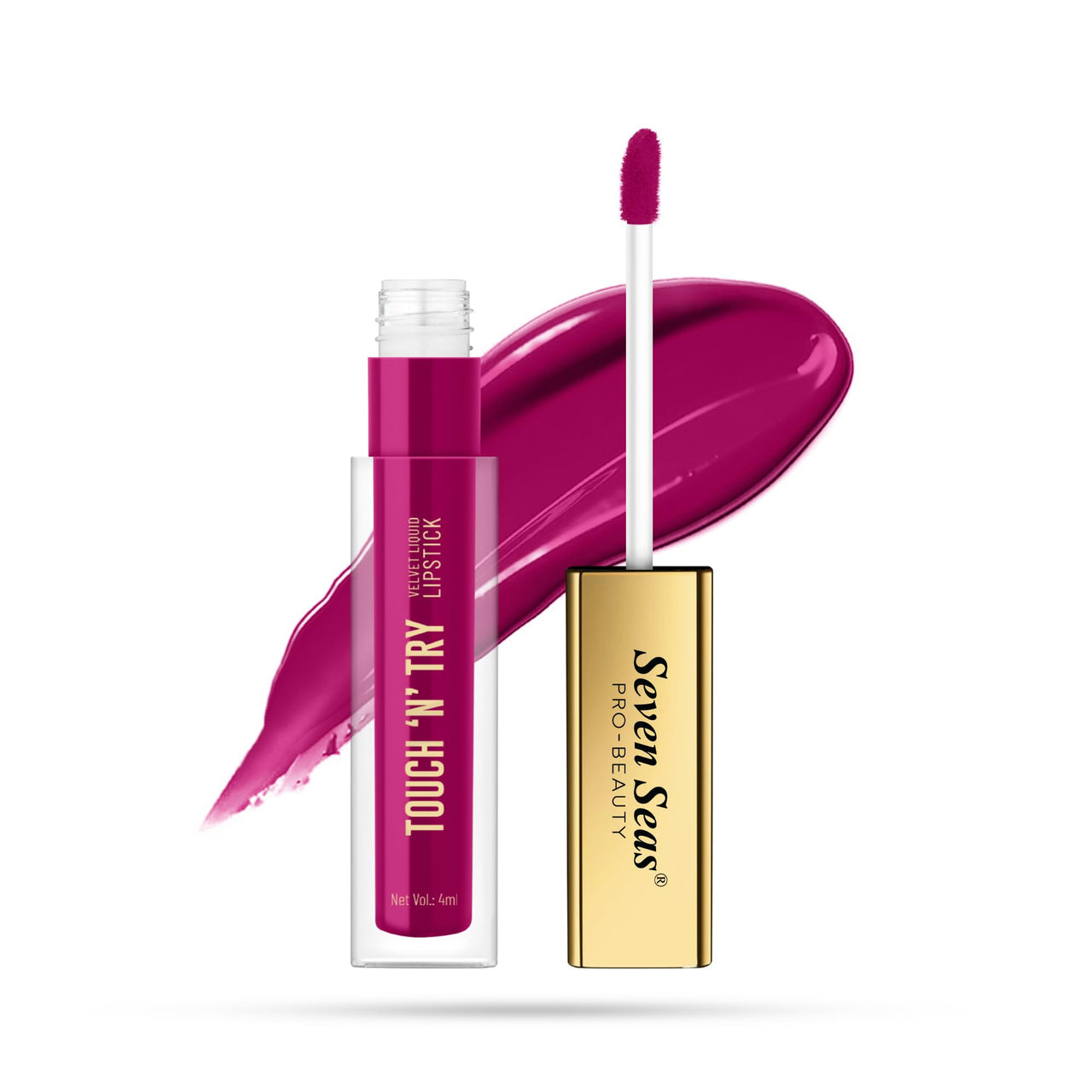 Seven Seas Touch N Try Velvet Liquid Lipstick | Matte Finish | One Swipe Application | Non Transfer | Water Proof | Liquid Lipstick for Women | Long Lasting Stay Up to 8 Hours (21, 4ML)