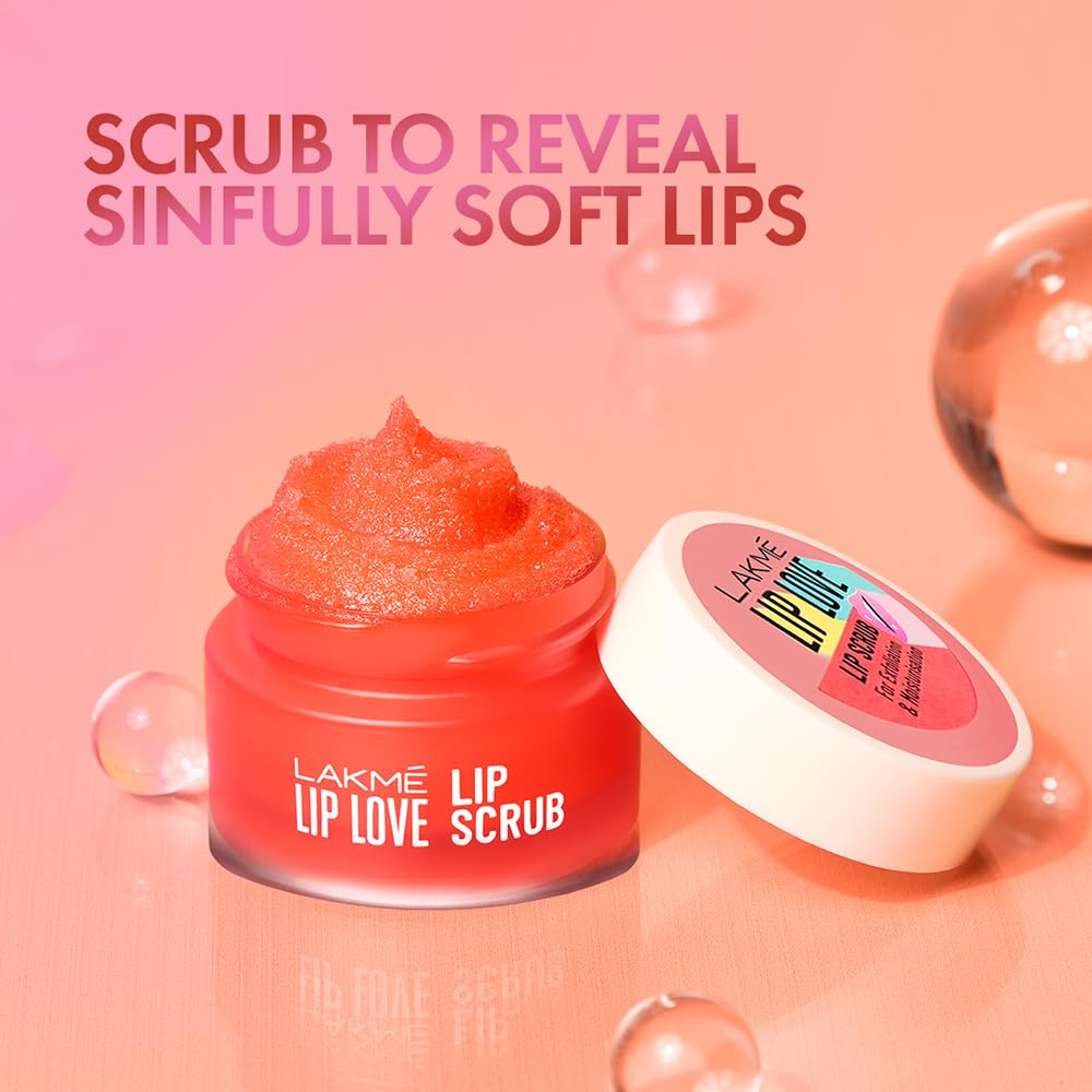 Lakmé Exfoliating Lip Scrub With Hyaluronic Acid For Soft, Smooth Lips | Lip Love Lip Scrub, 15Gm