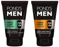 POND's Men Pimple Clear Facewash Reduces Pimples In 3 Days, 100 G & Men's  Energy Bright Face Wash Coffee Beans Bright Skin, 100G