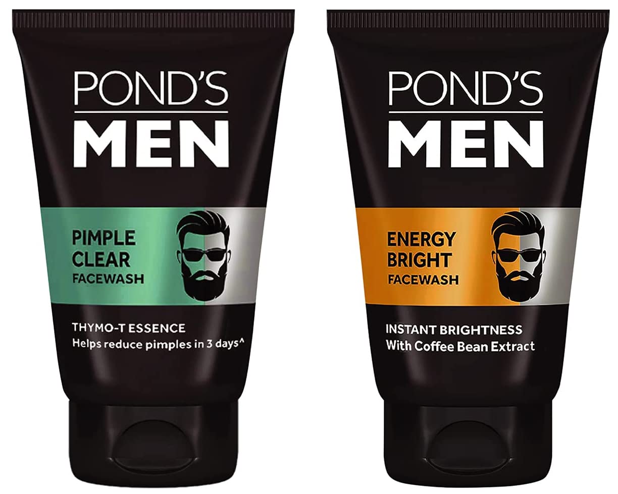 POND's Men Pimple Clear Facewash Reduces Pimples In 3 Days, 100 G & Men's  Energy Bright Face Wash Coffee Beans Bright Skin, 100G