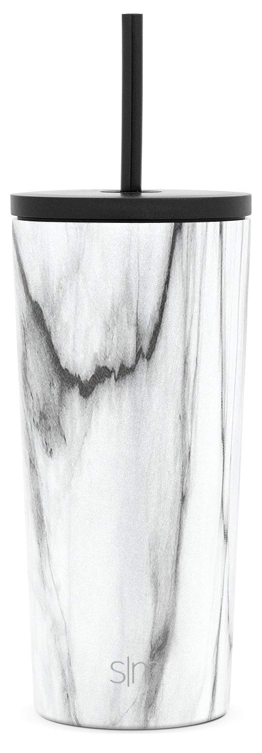Simple Modern Insulated Tumbler with Lid and Straw | Iced Coffee Cup Reusable Stainless Steel Water Bottle Travel Mug | Gifts for Women Men Her Him | Classic Collection | 20oz | Carrara Marble Pattern: Carrara Marble