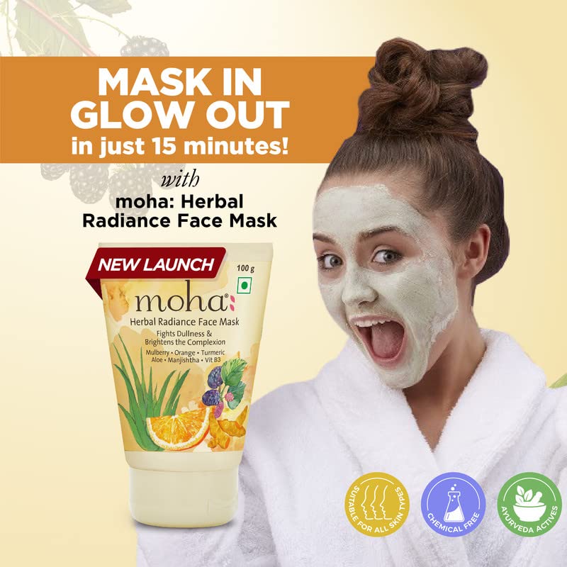 Moha: Herbal Radiance Face Mask For Nourished And Bright Skin - Reduces Dullness & Tanning - Ayurvedic Formula With No Paraben, No Sulphate, Mineral Oil & Artificial Colour - 100G (Pack Of 1)