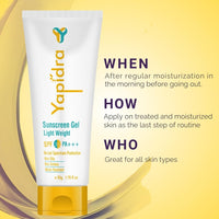 Yapidra Sunscreen Gel SPF 55 PA+++ | Lightweight, Non-Oily & Non-Greasy | Moisturizing, Non-White Casting, Water-Resistant | Broad Spectrum UV Protection | For All Skin Types | 50g