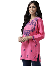 Ada Women's  Cotton Top Hand Embroidered Lucknowi Chikankari Tunic Kurti