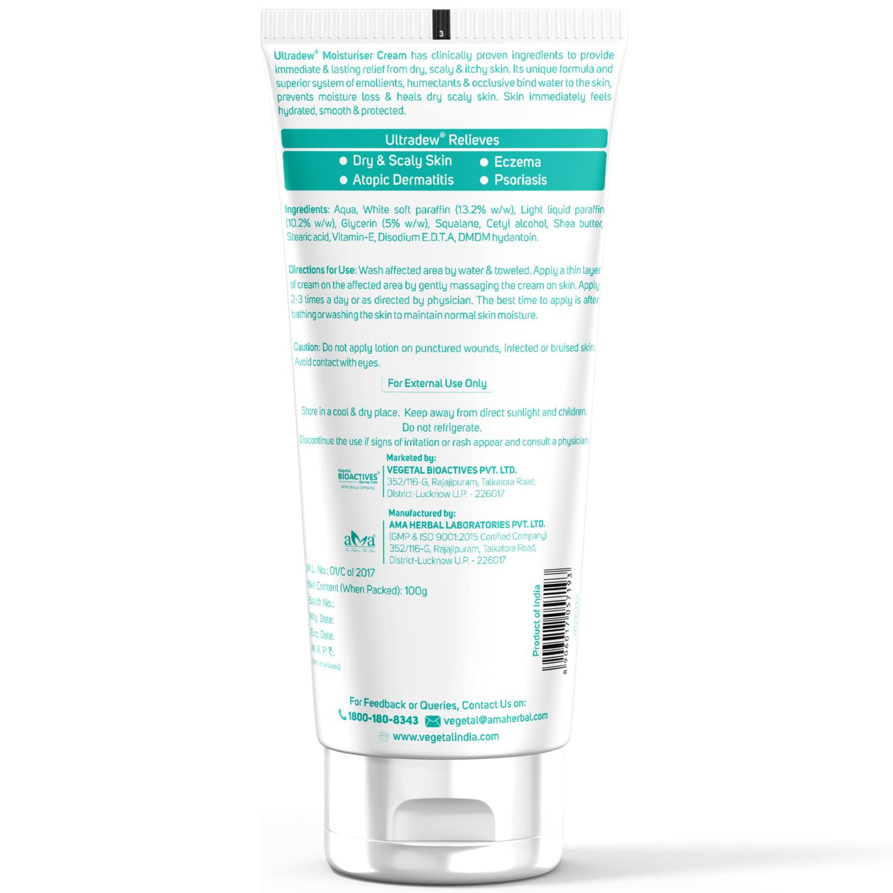 Vegetal Ultradew Moisturising Cream for Dry Skin 100gm.