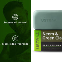 Ustraa Neem & Green Clay Soap For Men - 100 gm - Pack of 8 | Detox & Oil Control | Cleansing with Lasting Fragrance | Rich & Intense Foam | For All Skin Types