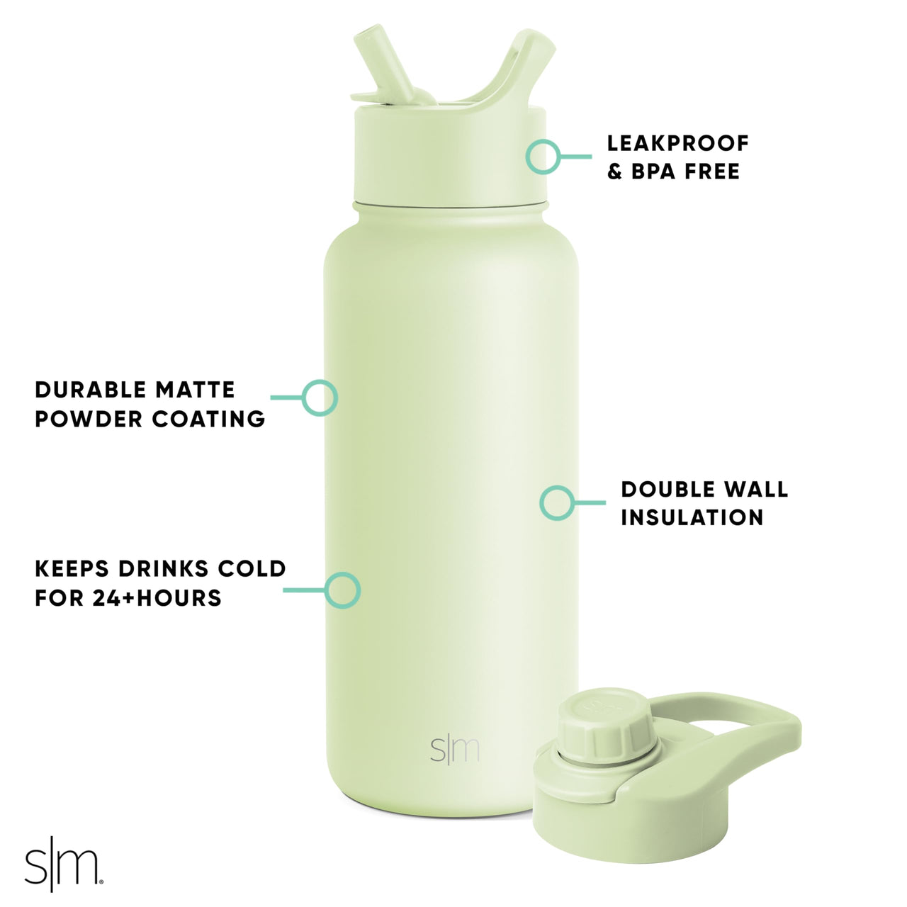 Simple Modern Water Bottle with Straw and Chug Lid Vacuum Insulated Stainless Steel Metal Thermos Bottles | Reusable Leak Proof BPA-Free Flask for Sports Gym | Summit Collection | 32oz, Sandy Seas -Sandy Seas 32oz (2 Lids)