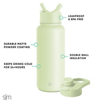 Simple Modern Water Bottle with Straw and Chug Lid Vacuum Insulated Stainless Steel Metal Thermos Bottles | Reusable Leak Proof BPA-Free Flask for Sports Gym | Summit Collection | 32oz, Sandy Seas -Sandy Seas 32oz (2 Lids)