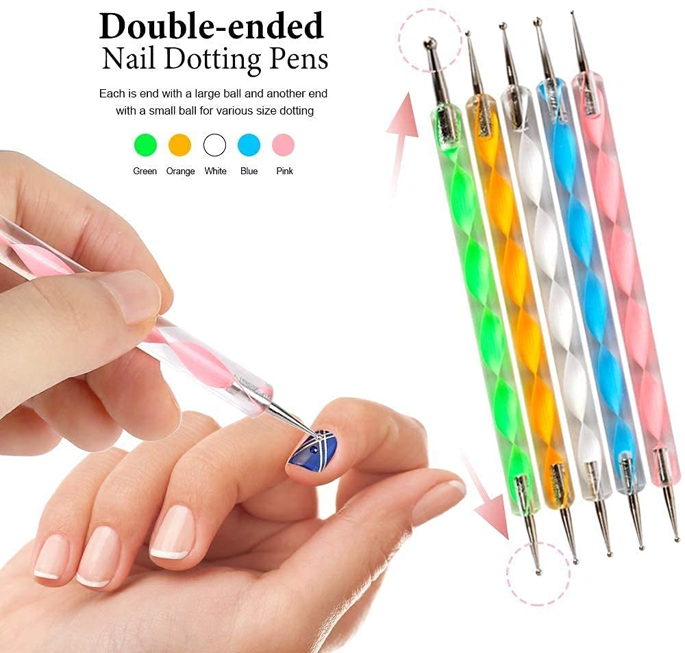 URBANMAC Nail Art Kit - 48 Pcs Glass Bottles Glitter Stones, 100 Nails,10 Nail Tapes, 15 Nail Art brush, 5 Nail Dotting Pen with 2 Glue (Nail Art Kit)