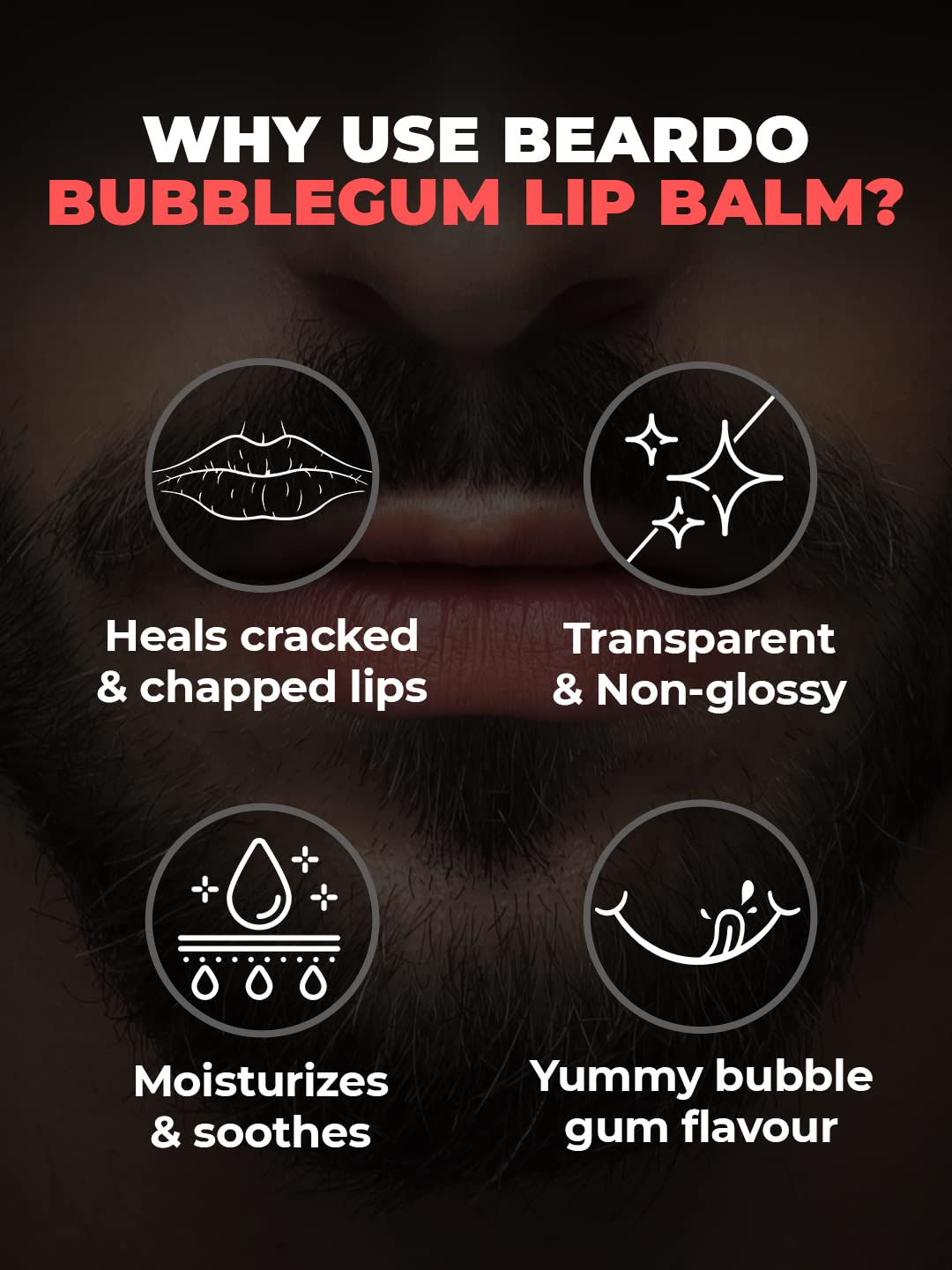 Beardo Bubblegum Non Tinted Lip Balm for Men, 7g | Lip Care For Soft Kissable Lips | Lip Mask For Dry, Cracked and Chapped lips | Lip Repair & Protection