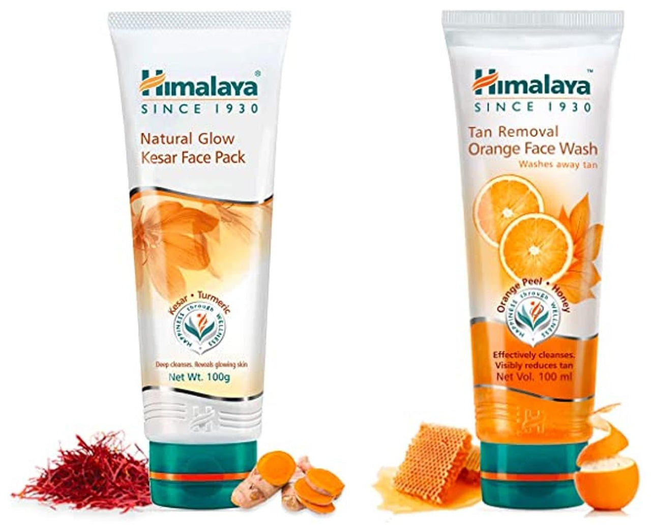 Himalaya Natural Glow Kesar Face Pack, 100g & Himalaya Tan Removal Orange Face Wash, 100ml