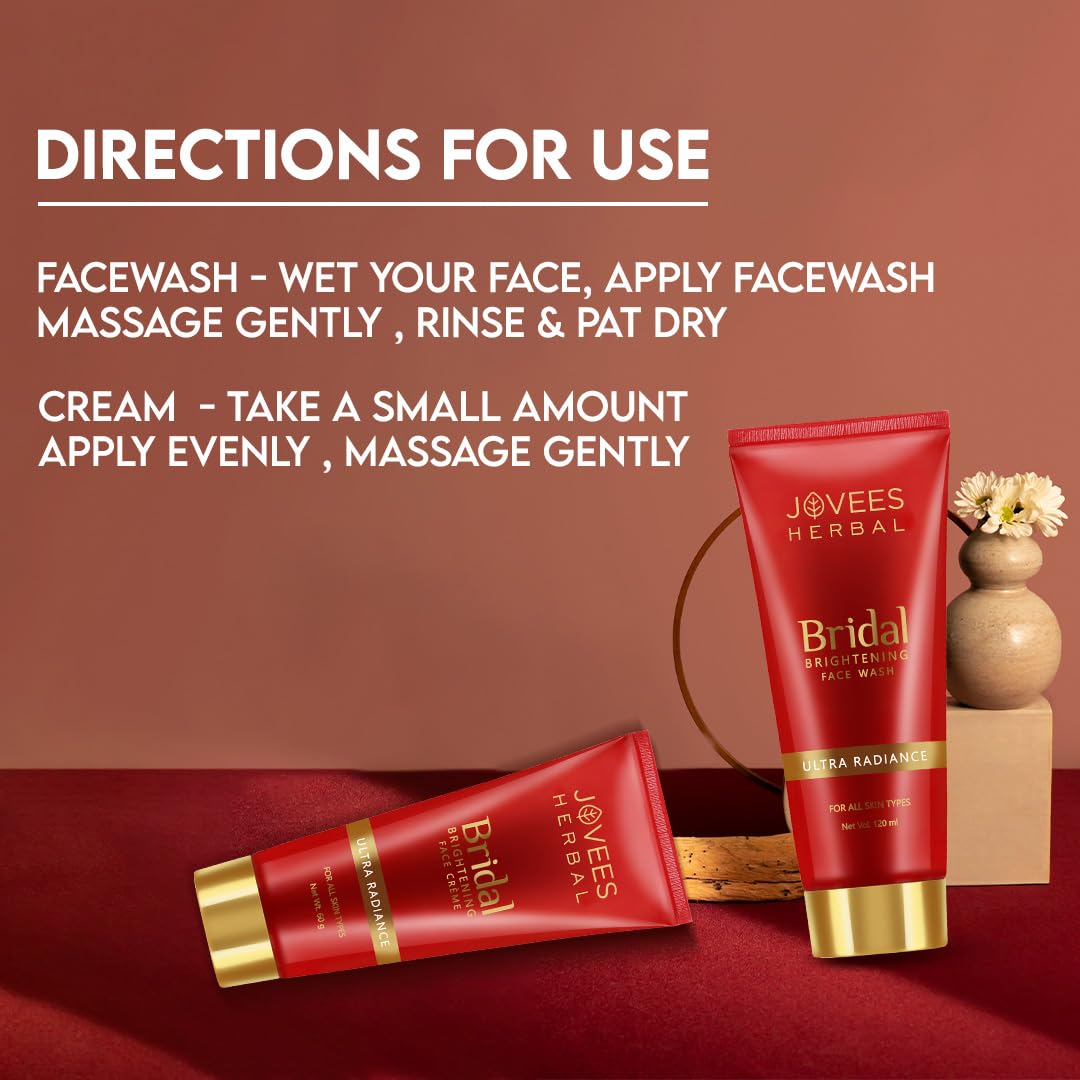 Jovees Herbal Bridal Face Wash 120ml | Ultra Radiance | Hydrating and Bridal Crème 60g | For Natural Glow and Brightness (2 Item in the set)