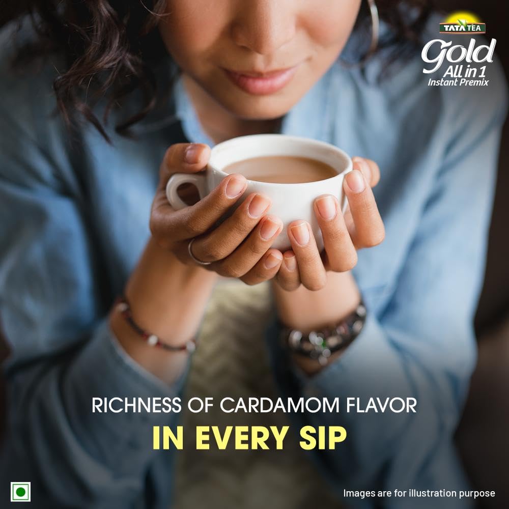 Tata Tea Gold All-in-1 Instant Premix Cardamom Tea, 14g Per Serve, Quick & Easy To Make Cardamom Tea, 10 Sachets