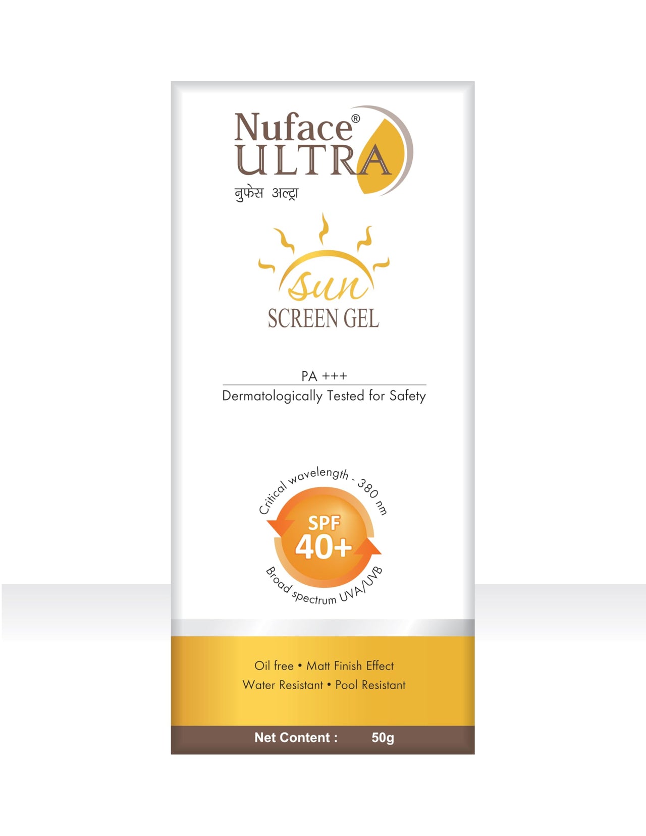 Nu face Ultra Sunscreen SPF 40+ Gel, Oil Free, Water Resistant, Matte Finish Effect, UVA & UVB Protection, PA+++