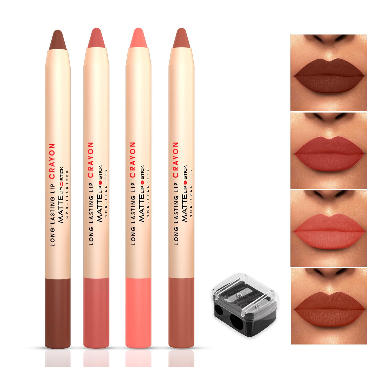 Shryoan Long Lasting Lip Crayon Matte Lipstick Set Of 4 | Non Transfer & Water Proof Lipstick | Full Coverage & Moisturizing Finish (3.8gm X 4) (SHADE D)