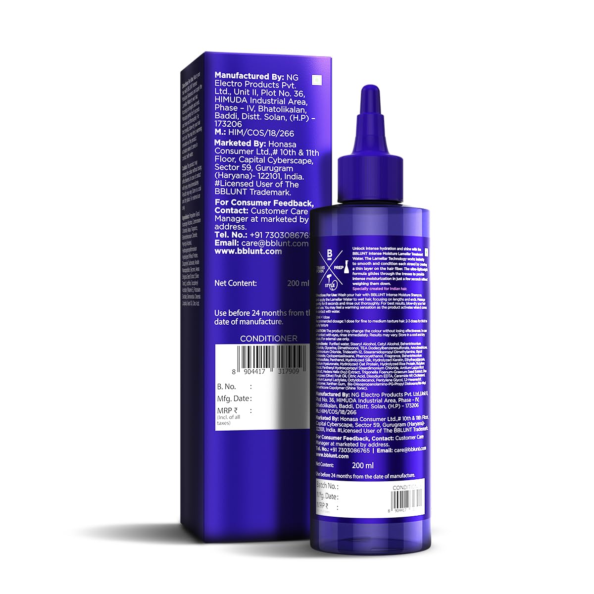 Bblunt Intense Moisture Lamellar Treatment Water | Wonder Water | Miracle Conditioner | Conditions Instantly | For Dry & Frizzy Hair | Rinse out Moisturizing Hair Treatment for Silky, Shiny, Smooth Looking Hair | 200 ml