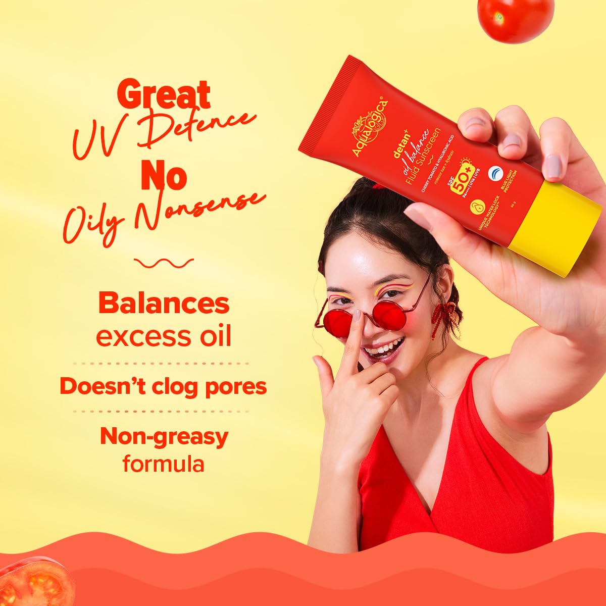 Aqualogica Detan+ Oil Balance Fluid Sunscreen for Oily Skin - 50 g | Ultra-Light Fluid Texture | SPF 50+ PA++++ UVA & UVB Protection | Reduces Tan | Oil Free | Balances Excess oil | Non Greasy | No White Cast | For Men & Women