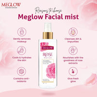 Meglow Pure & Natural Rose Water Spray for Face(Pack of 2)-100ml,Face Mist for Glowing Skin|Gulab Jal For Skin|Face toner|Makeup Remover|Alcohol & Paraben Free| Tighten the Open Pores-for Men & Women