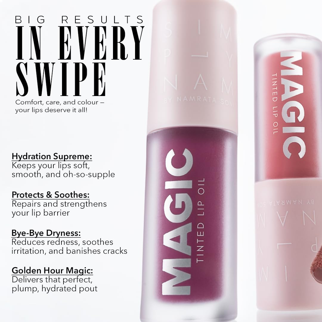SIMPLYNAM Golden Hour Magic Tinted Lip Oil (Medium) | Hydration & Repair | High-Impact Tint | Non-Sticky & Lightweight | Vegan & Cruelty-Free | Panthenol & 7 Botanical Oils | Paraben-Free