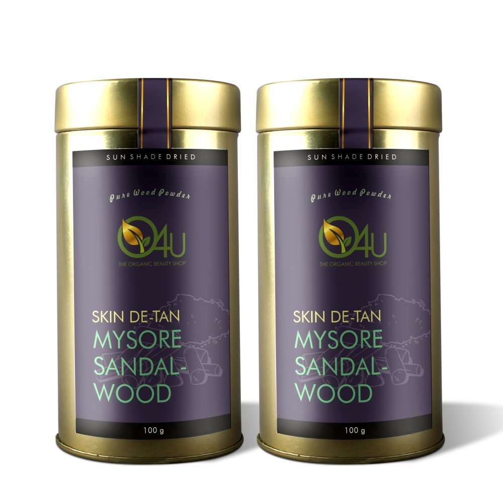 O4U - Mysore Sandalwood Powder for- De Tan, Glowing Skin, Oil Control, Fades Acne Scars & Ageing Marks/USDA Certified, 100% Pure & Organic - Set of 2