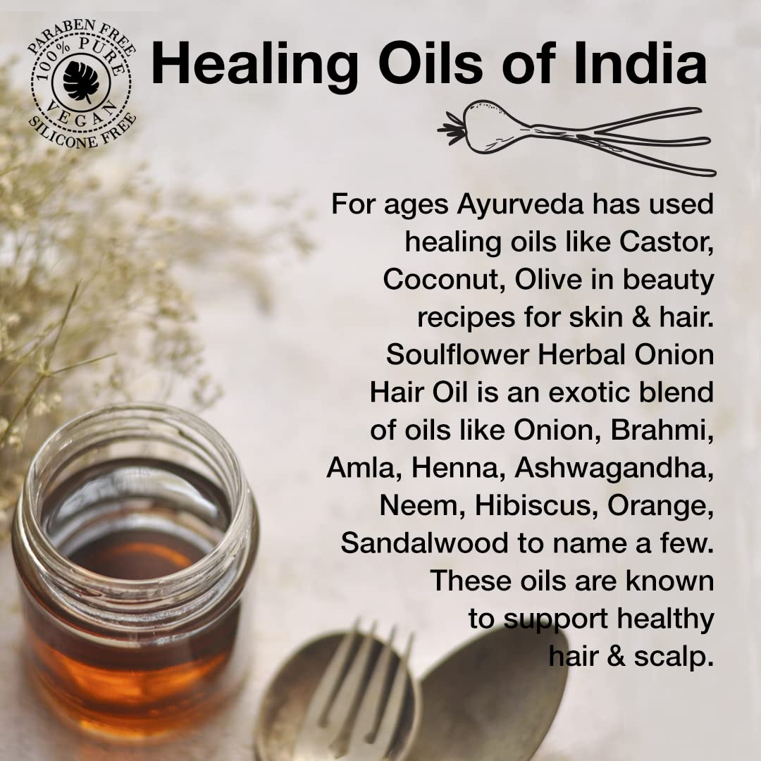 Soulflower Amla & Onion Hair Oil for Hair Growth & Hair Fall Control | 100% Pure & Natural with Castor, Peppermint, Argan Oil | Promotes Healthy Scalp & Stronger Hair for Men & Women | No Mineral Oil, 120ml