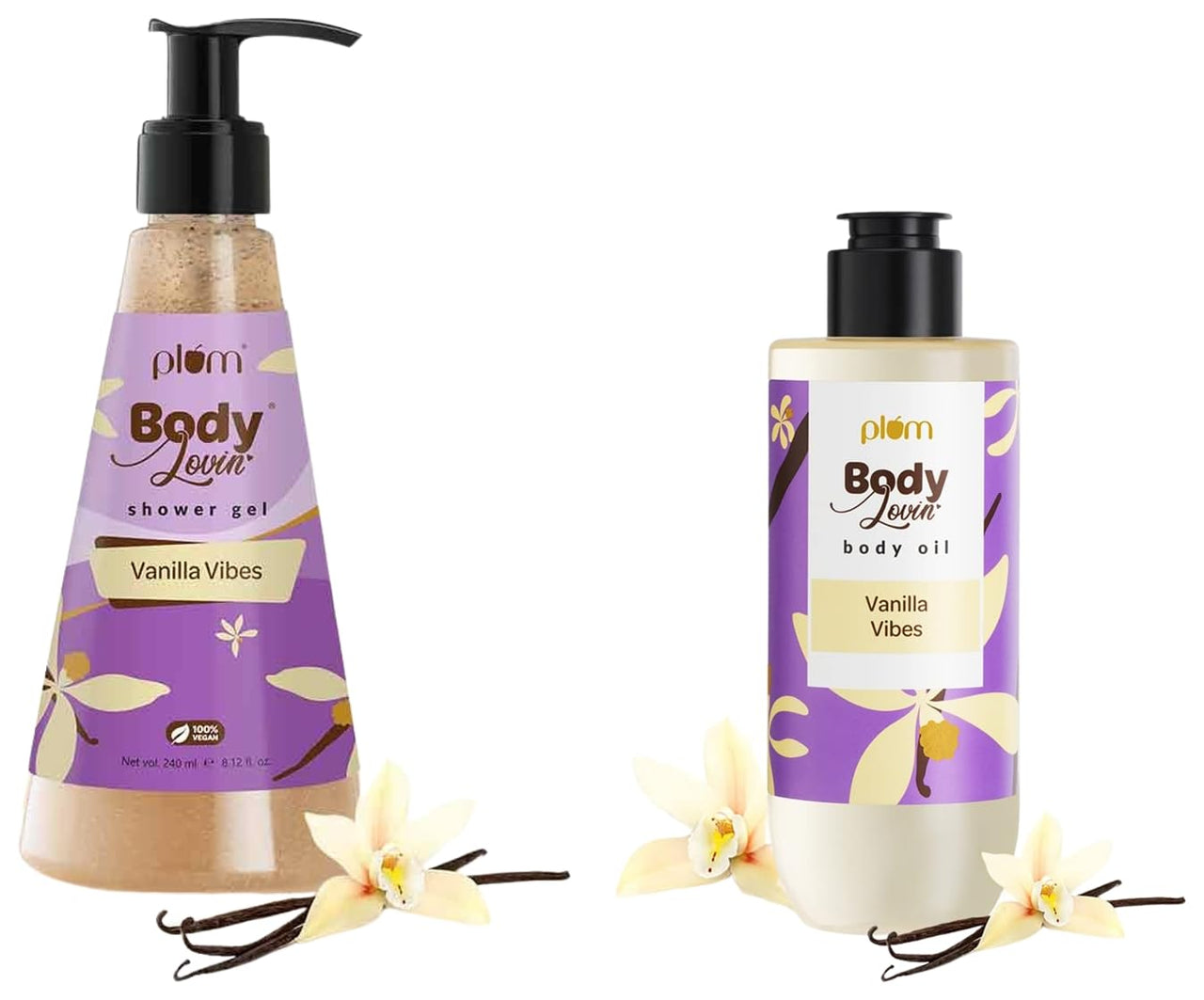 Plum BodyLovin' Vanilla Vibes Body Wash (240 ml) & Plum BodyLovin' Vanilla Vibes Body Oil (100 ml)