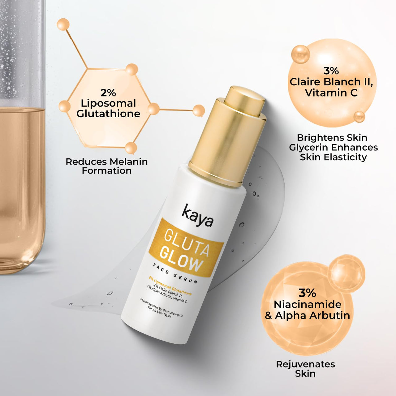 Kaya Gluta Glow Face Serum | Improve Skin Luminance, Tone | Dark Spot Removal | Pigmentation Reduction, UV Damage Repairs | 30ml
