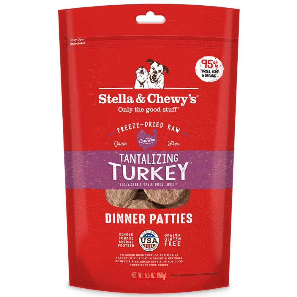 Stella & Chewy's  Freeze Dried Raw Dinner Patties – Grain Free Dog Food, Protein Rich Tantalizing Turkey Recipe – 5.5 oz Bag 5.5 Ounce (Pack of 1)