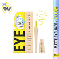 Glamveda Super Matte Liquid Eyeliner – Yellow, Smudge-Proof, Waterproof, Quick Drying | 24-Hour Long Stay | Smooth Application | Bold, Clean, Smudge-Free Look