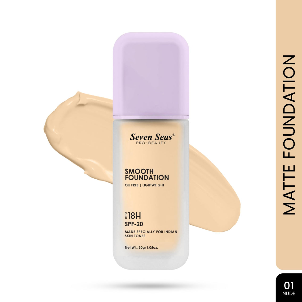 Seven Seas Smooth Foundation | Oil Free | Lightweight | Long Lasting Foundation for Face Makeup | SPF-20 (Nude, 30G)