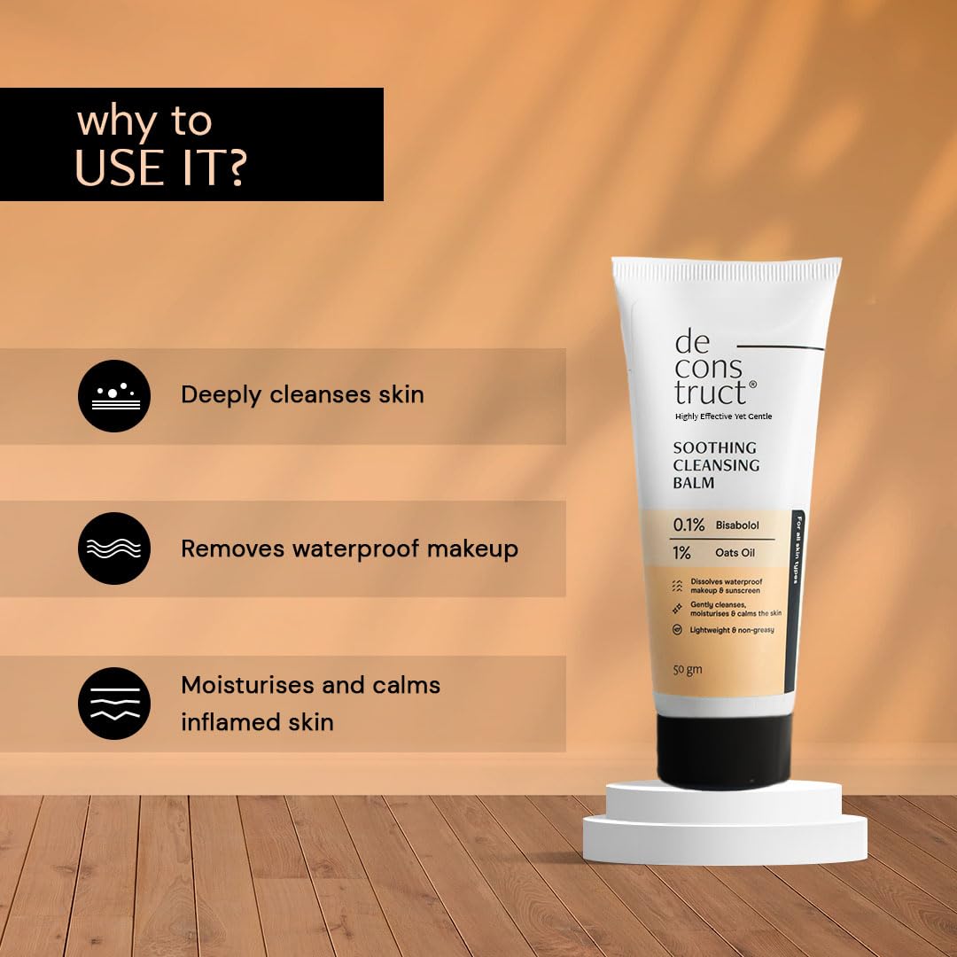 Deconstruct Soothing Makeup Cleansing Balm|Contains 0.1% Bisabolol&1% Oats Oil|Gentle Makeup Remover|For Normal,Dry,Combination Skin|Removes Excess Oil&Dirt,Detoxifies&Clear Pores|For Men&Women|50G