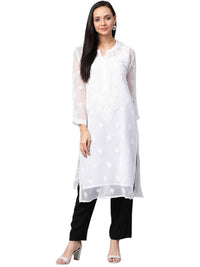 Ada Lucknowi Hand Embroidered Chikankari Women's  Georgette Kurta Kurti with Slip