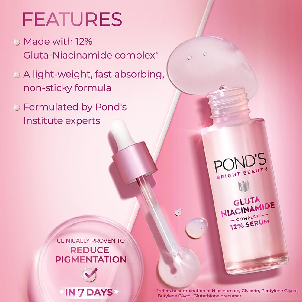 POND's Bright Beauty Anti-Pigmentation Serum For Flawless Radiance, 12% Gluta-Niacinamide Complex, Reduces Pigmentation, 28 Ml