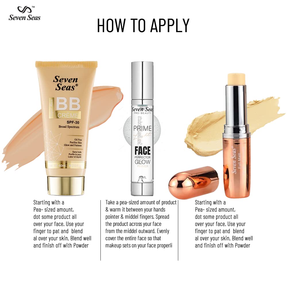 Seven Seas Face Makeup Set For Fair Skin Tone Daily Use Makeup Pack OF 3 (Skin)