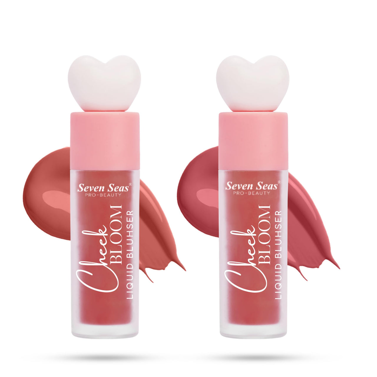 Seven Seas Cheek Bloom Liquid Blusher, 2-in-1 Lip Gloss and Blush, Long Lasting, (Copper Cheeks & Natural Blush) Pack of 2
