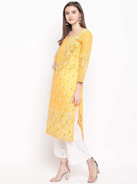 Ada Hand Embroidered Lucknowi Chikankari Straight Cotton Kurti Kurta for Women A220999 White 2XL