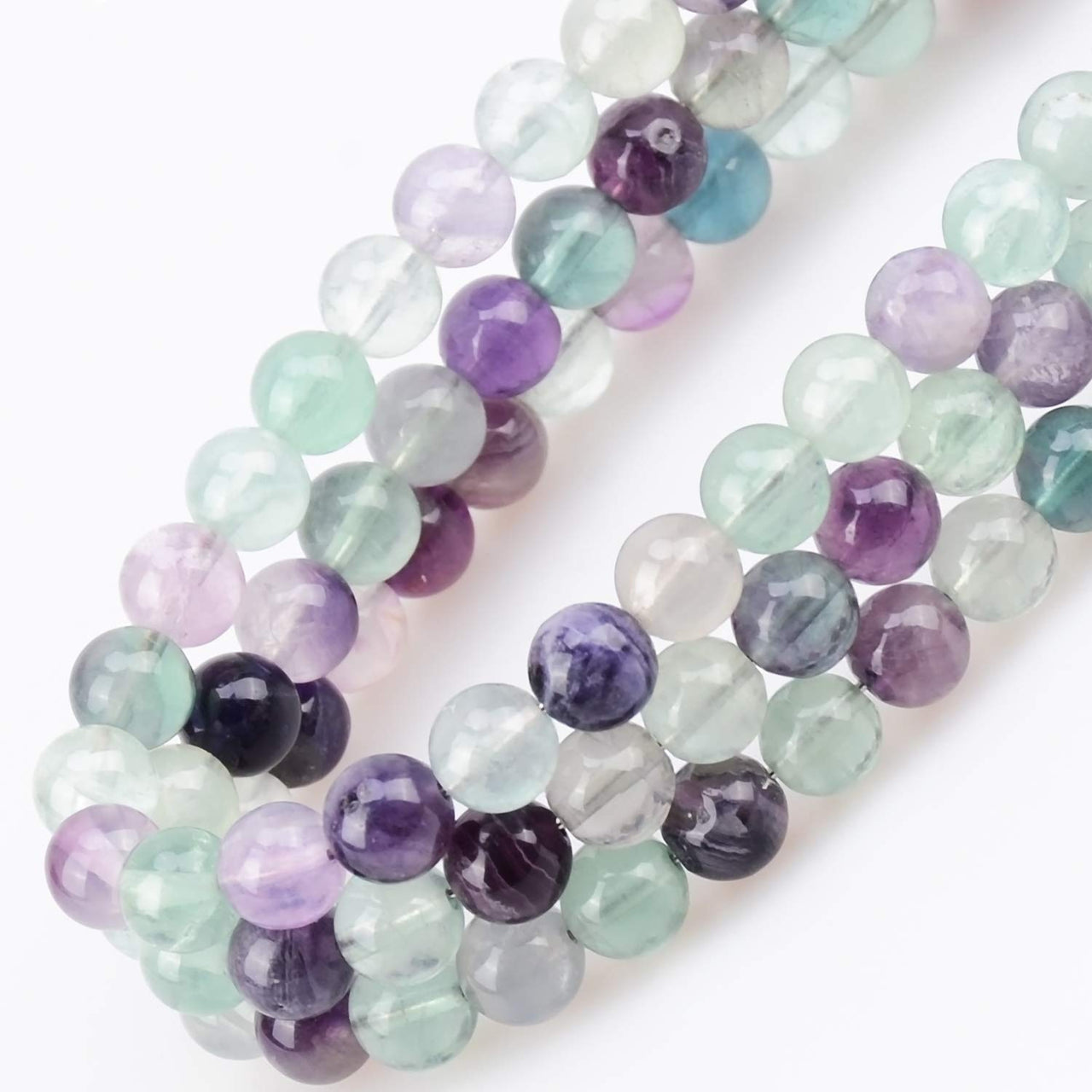 100Pcs Natural Crystal Beads Stone Gemstone Round Loose Energy Healing Beads with Free Crystal Stretch Cord for Jewelry Making (Flourite, 6MM) Flourite