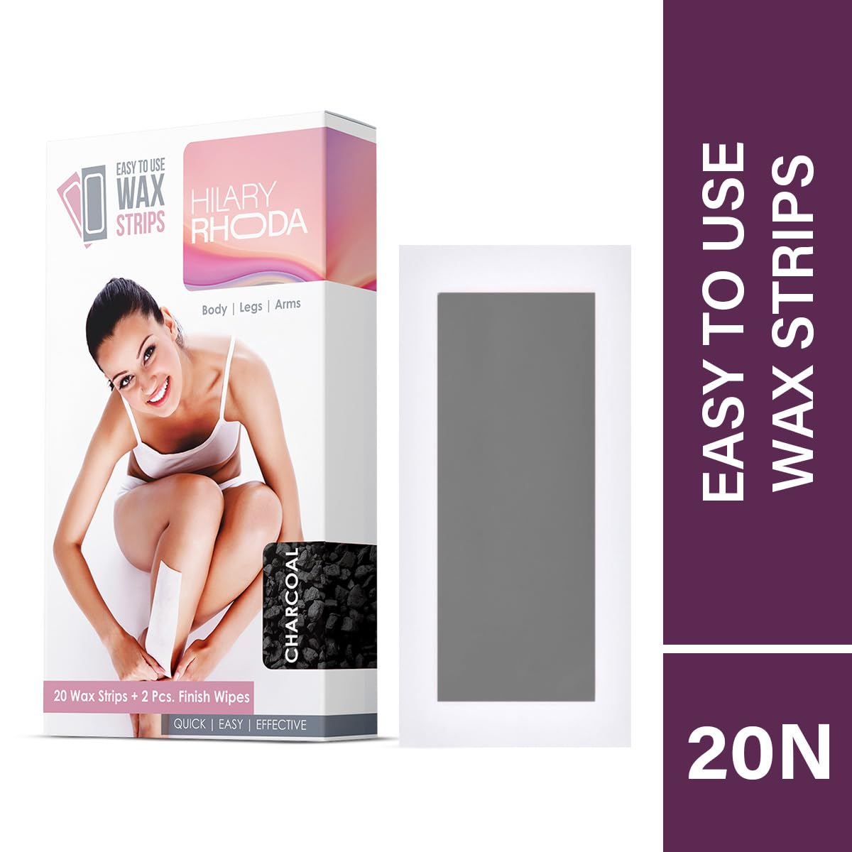 Hilary Rhoda Easy To Use Wax Strips | Gel Wax Hair Removal | Full Body Wax Strips for Arms,Legs & Body | Salon Like Results at Home Wax Strips | With 2 Finish Wipes | 20 Strips (Rose)