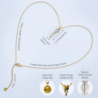 White Crystal Necklace, Gold Necklace for Women, Angel Wing Pendant and Delicate 6MM Ball Beads Handcrafted Pendant, Birthstone Gemstone Necklace for Women, April gift of Healing Soul Necklace White Quartz